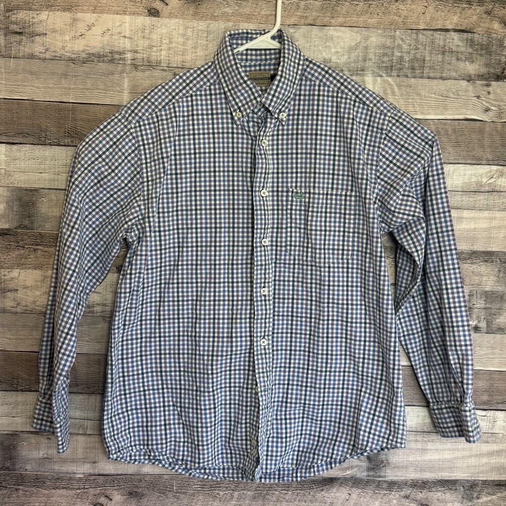 Southern Marsh Mens Shirt Medium Purple Checkered Button Up Classic Preppy